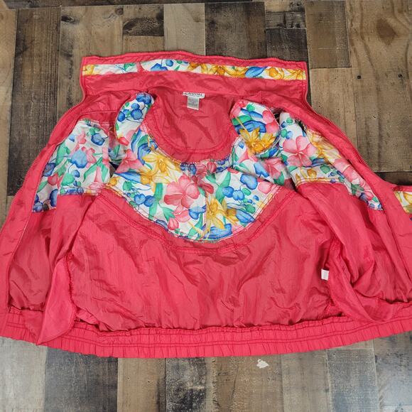 Lavon Jacket Nylon Windbreaker Pink Floral Vintage‎ Medium w/ Shoulder Pads - Picture 2 of 13